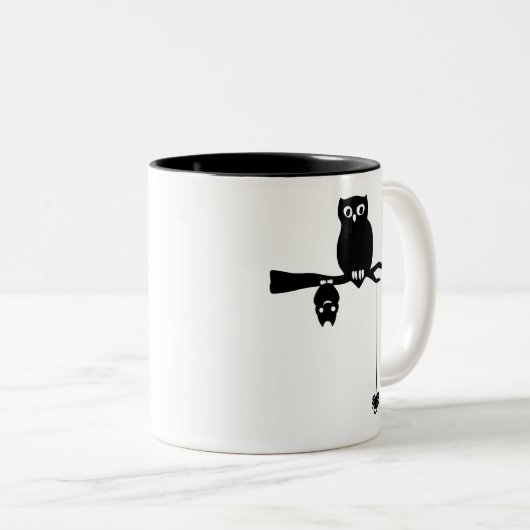 Eule-Schläger-Spinne gespenstisches Halloween Zweifarbige Tasse (VorderseiteRechts)