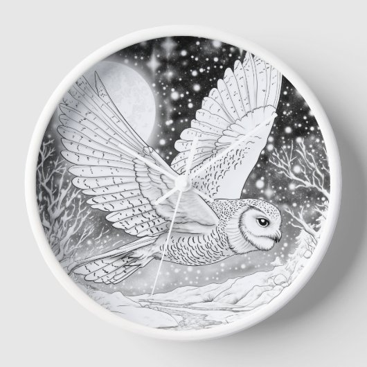 Eule, Schnee-Eule im Flug Sternenhimmel Uhr (Vorderseite)