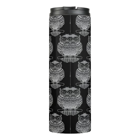 Eule (schwarz) - Wärmespeicher Thermosbecher (Rückseite)