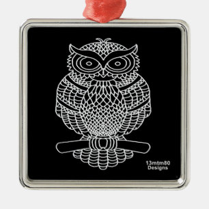 Eule (schwarzes Quadrat) - Premium-Schmuck Ornament Aus Metall
