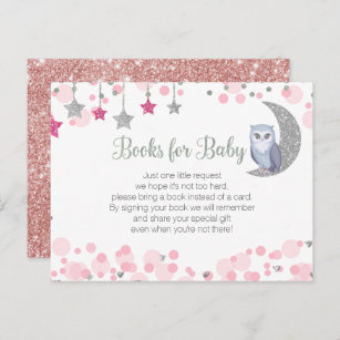 Eule über dem Mond Rosa Babyduschbücher Postkarte