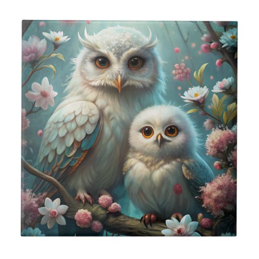 Eule und Baby Fliese (Vorderseite)