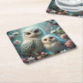Eule und Baby Rechteckiger Pappuntersetzer (angewinkelt)