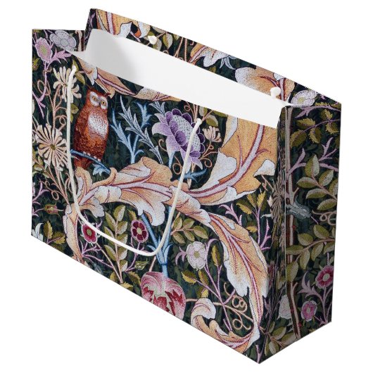 Eule und Blume, William Morris große Geschenktasch Geschenktüte (Vorderseite Schrägansicht)