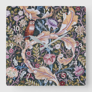 Eule und Blume, William Morris Quadratische Wanduhr