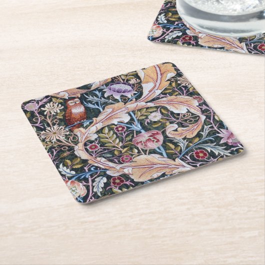 Eule und Blume, William Morris Rechteckiger Pappuntersetzer (angewinkelt)