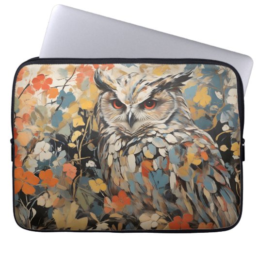 Eule und Blumen im Frühlingsgemälde Laptopschutzhülle (Vorderseite)