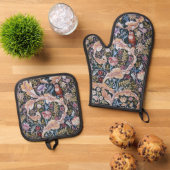 Eule und Blumen, William Morris Ofenhandschuh & Topflappen-Set (Oben Unten)