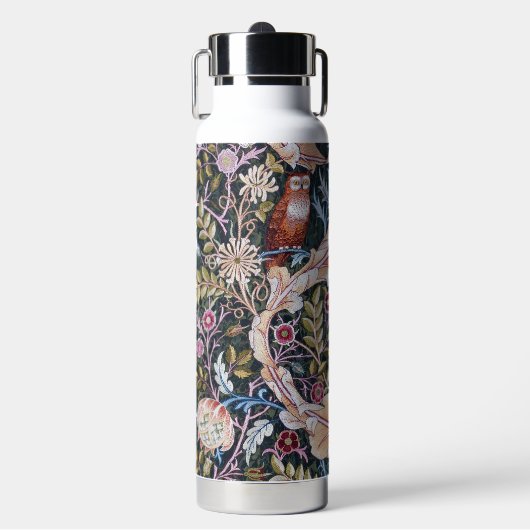 Eule und Blumen, William Morris Trinkflasche (Vorderseite)