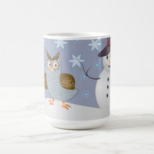 Eule und der Schneemann Kaffeetasse (Mittel)