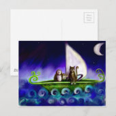 Eule und die pussycat moderne, lebendige Illustrat Postkarte (Vorne/Hinten)