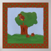 Eule und ein Eichenbaum Whimsikaler Cartoon Kunst Poster (Vorne)