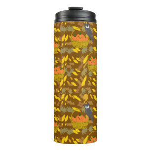 Eule und Herbstkürbisse - Trinkflasche Thermosbecher
