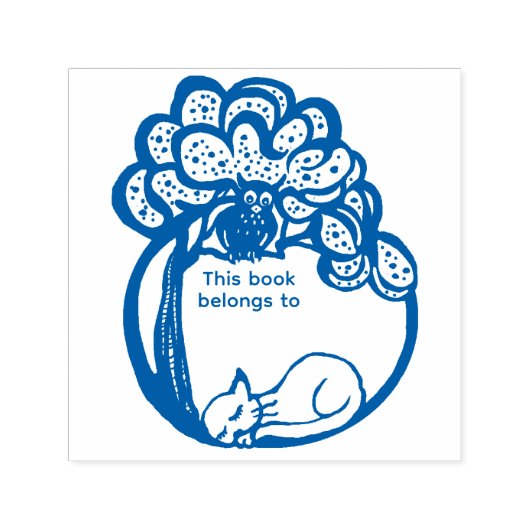 Eule-und-Kätzchen-Bibliothek Permastempel (Design)