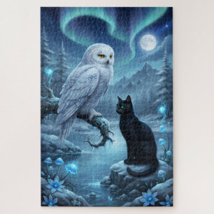 Eule und Katze bei Nacht Puzzle