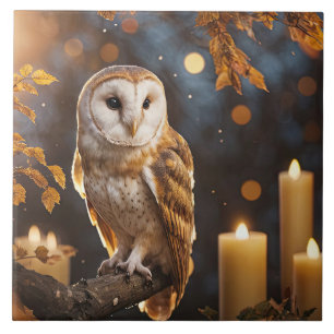 Eule und Kerzen Mystischer Magischer Herbst Fliese