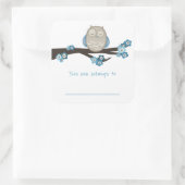 Eule und Kirschblüten {blau} | BUCHZEICHEN Quadratischer Aufkleber (Tasche)