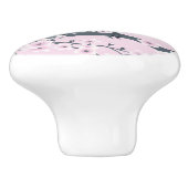 Eule und Kirschblüten rosa grau Keramikknauf (Seitenansicht)