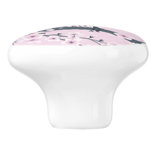 Eule und Kirschblüten rosa grau Keramikknauf (Seitenansicht)