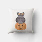 Eule und Kürbis in Aquarellfarbe Kissen (Rückseite)