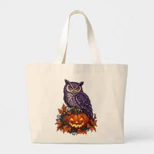 Eule und Kürbis Vintage-Halloween-Tasche Jumbo Stoffbeutel