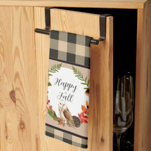 Eule und Natur mit anpassbarem Text  Geschirrtuch