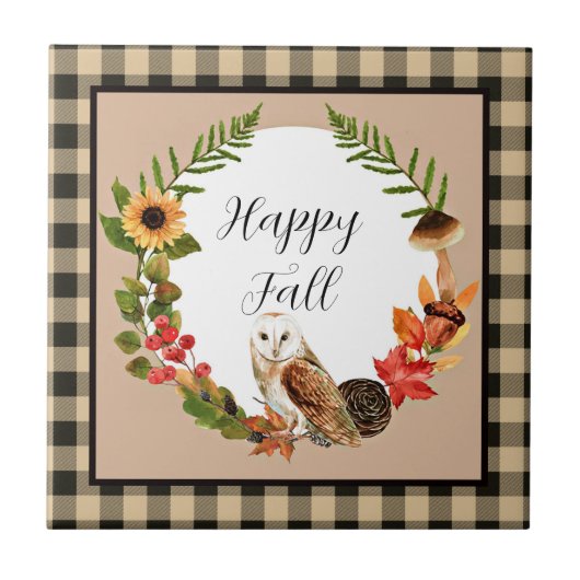 Eule und Natur mit benutzerdefinierbarem Text Fliese (Vorderseite)