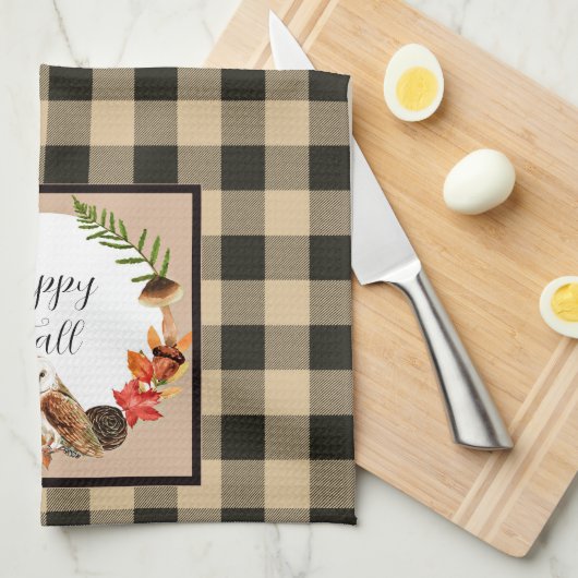 Eule und Natur mit benutzerdefinierbarem Text Geschirrtuch (Viertel Falte)