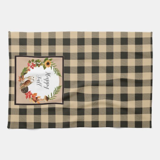 Eule und Natur mit benutzerdefinierbarem Text Geschirrtuch (Horizontal)