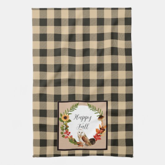 Eule und Natur mit benutzerdefinierbarem Text Geschirrtuch (Vertikal)