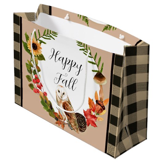 Eule und Natur mit benutzerdefinierbarem Text Große Geschenktüte (Rückseite Schrägansicht)