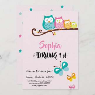 Eule und SchmetterlingsGeburtstagskarte Einladung