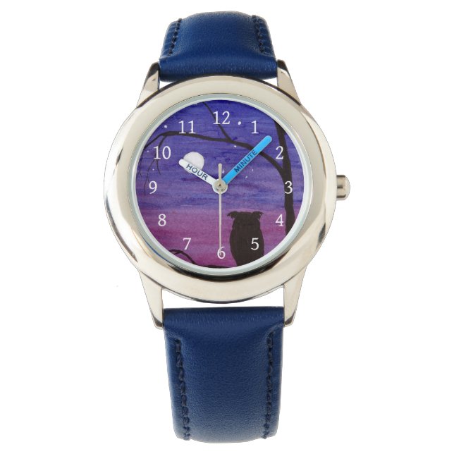 Eule und Vollmond Armbanduhr (Vorderseite)