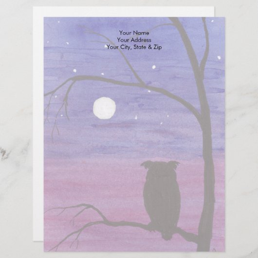 Eule und Vollmond Briefbogen (Vorne/Hinten)
