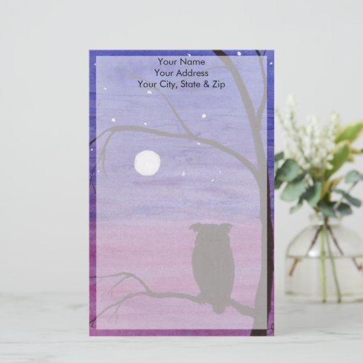 Eule und Vollmond Briefpapier (Stehend Vorderseite)