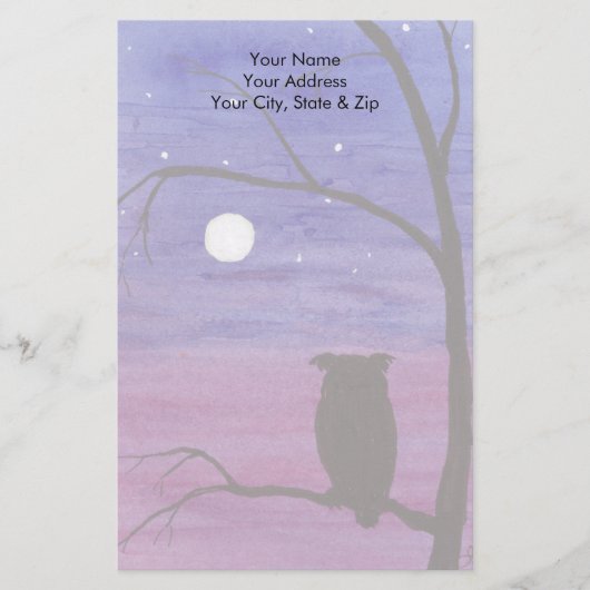 Eule und Vollmond Briefpapier (Vorderseite)