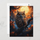 Eule und Vollmond-Halloween Postkarte (Vorne/Hinten)