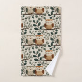 Eule und Waldblattmuster Badhandtuch Set (Handtuch)