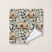 Eule und Waldblattmuster Badhandtuch Set (Waschlappen)