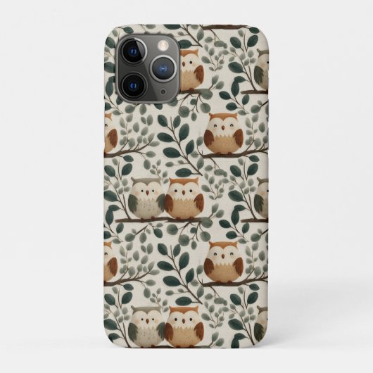 Eule und Waldblattmuster Case-Mate iPhone Hülle (Rückseite)