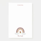 Eule unter einem Regenbogenlehrer Post-it Klebezettel (Vorderseite)