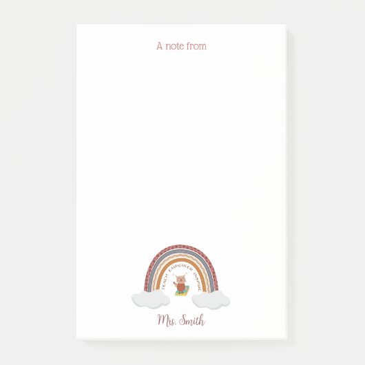 Eule unter einem Regenbogenlehrer Post-it Klebezettel (Vorderseite)