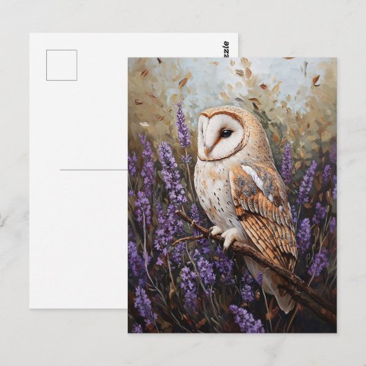 Eule unter Lavendel-Blume Postkarte (Vorne/Hinten)