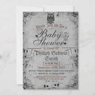 Eule Vintage Elegant Gothic, Halloween Babyparty Einladung