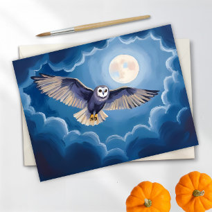 Eule Vollmond Halloween Aquarell Feiertagspostkarte