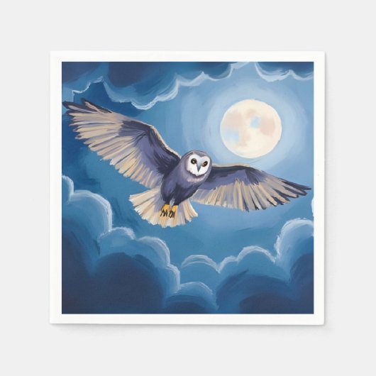 Eule Vollmond Halloween Aquarell Serviette (Vorderseite)