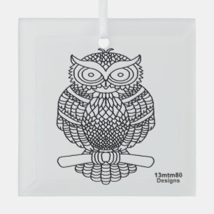 Eule (weißes Quadrat) - Glasornament Ornament Aus Glas
