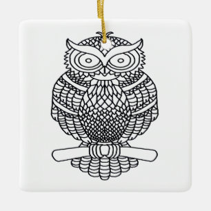 Eule (weißes Quadrat) - Keramik-Ornament Keramikornament