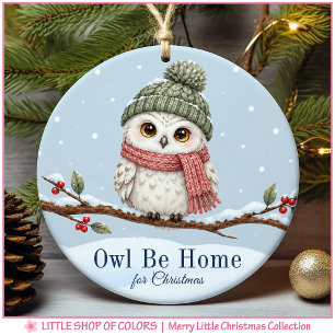Eule wird zu Weihnachten nach Hause kommen Wald Fo Keramik Ornament
