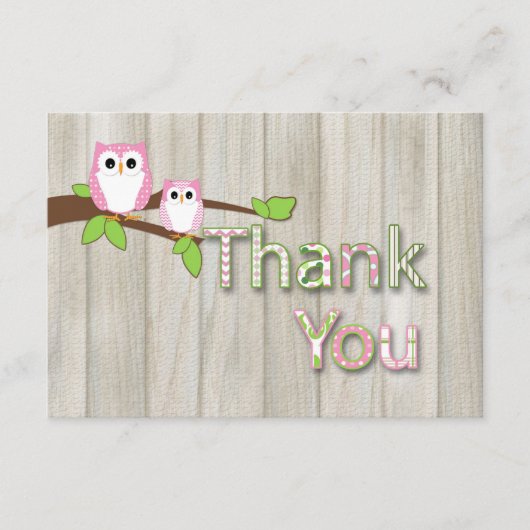 Eulen-Babyparty danken Ihnen im Rosa Dankeskarte (Vorderseite)